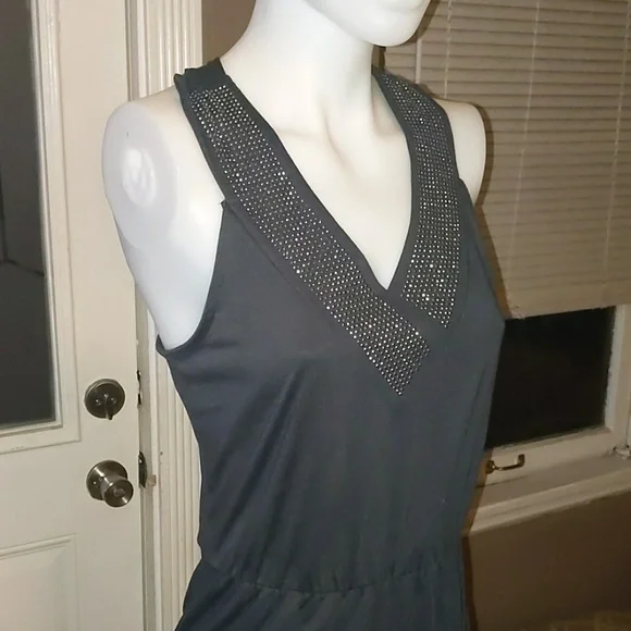 Gap Gray Sleeveless Dress Vneck Silver Accents NWT Small - Picture 2 of 5